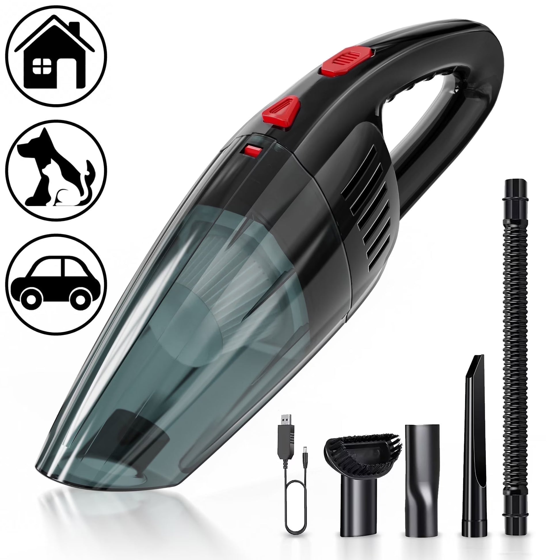 Handheld Vacuum Cordless, Portable Mini Car Vacuum Cleaner Cordless with Powerful Suction, Hand Vacuum Cleaner Cordless Rechageable for Car, Black