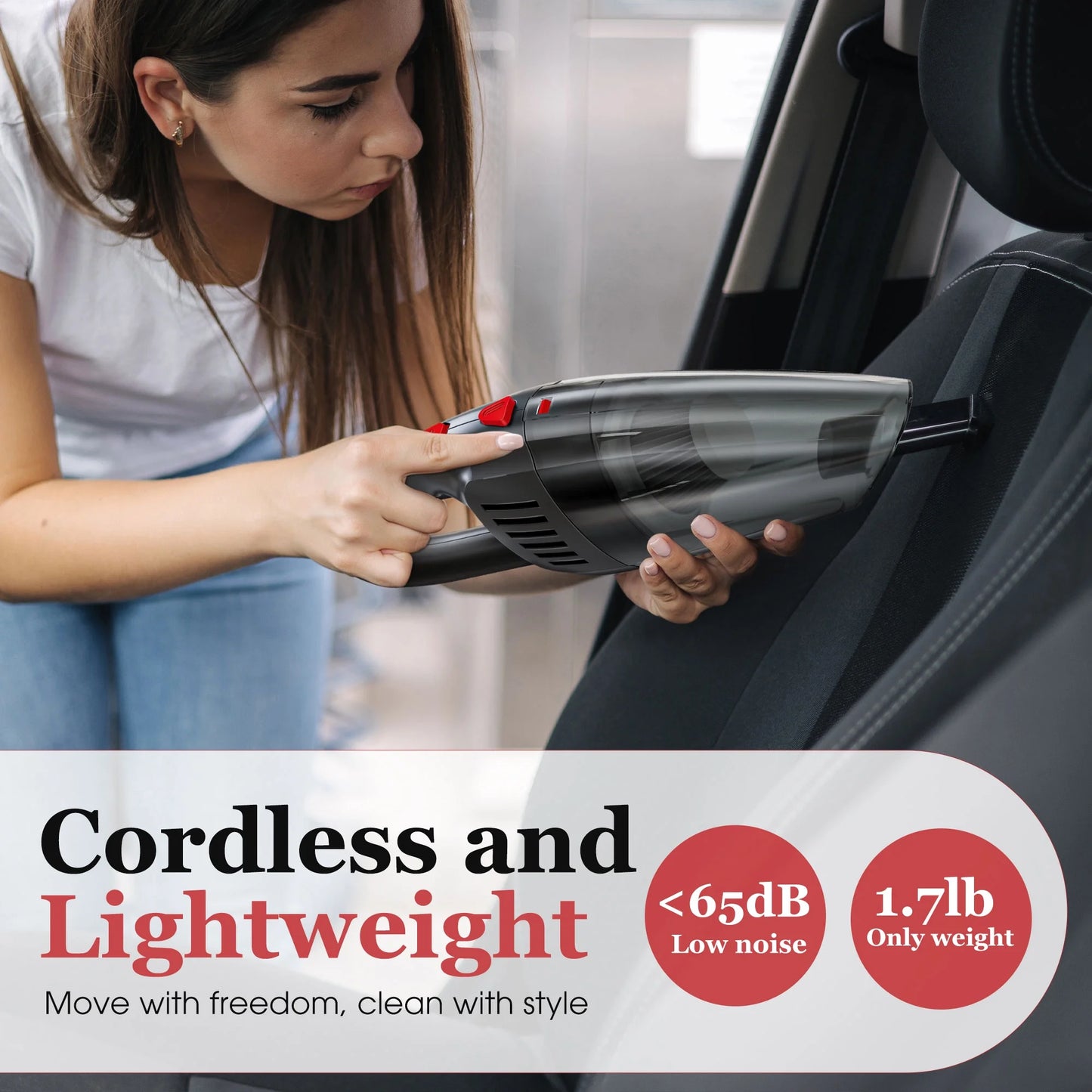 Handheld Vacuum Cordless, Portable Mini Car Vacuum Cleaner Cordless with Powerful Suction, Hand Vacuum Cleaner Cordless Rechageable for Car, Black