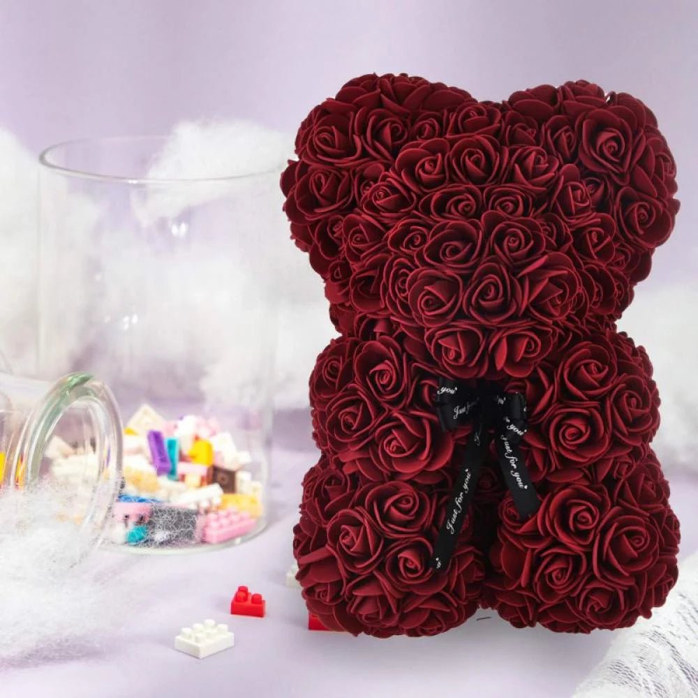 Artificial Flower Rose Bear, Rose Bear, Bear Flower, Forever Rose Immortal Flower Window Display, Anniversary Christmas Valentine'S Day Gift