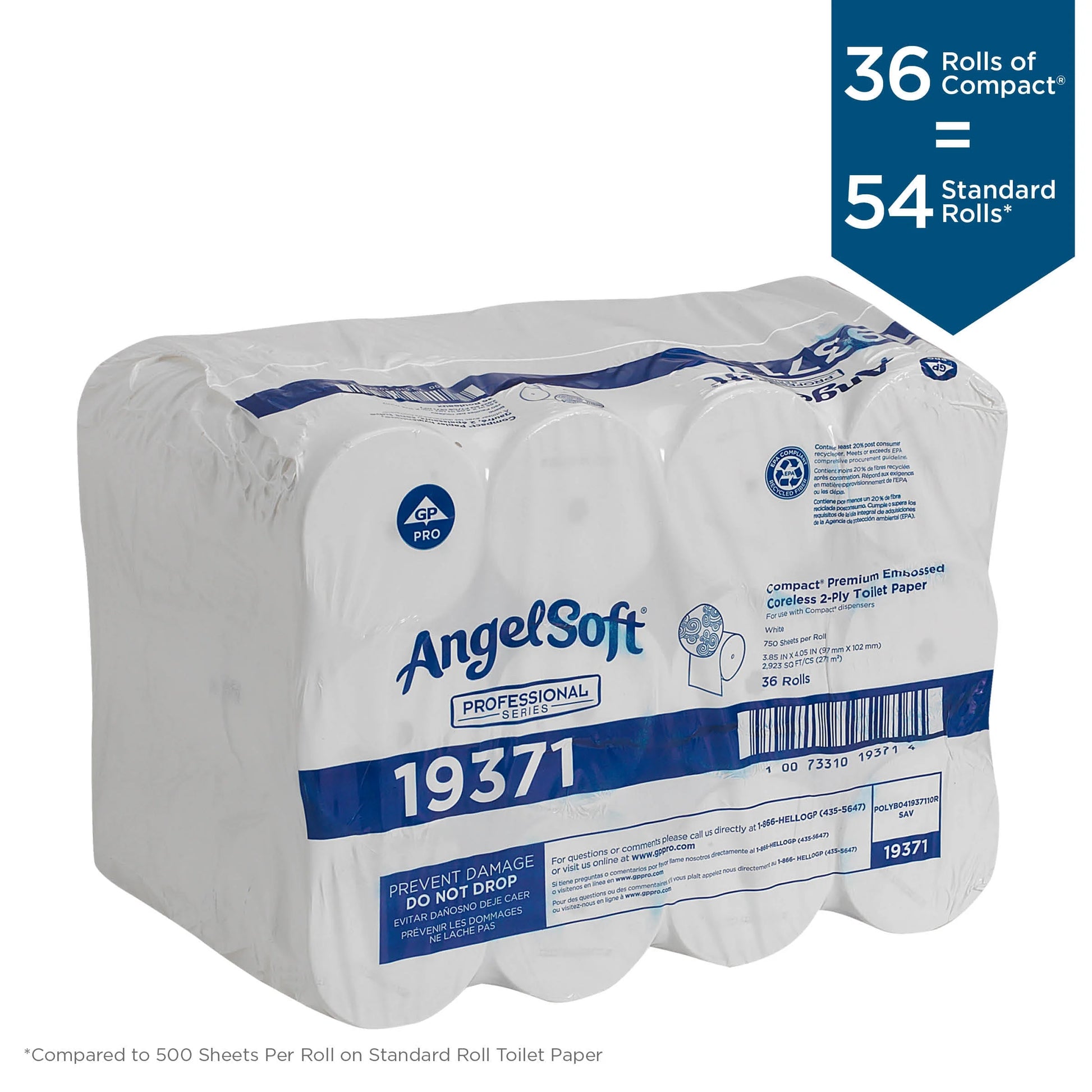 Angel Soft Professional Series Compact Coreless 2-Ply Toilet Paper, 750 Sheets/Roll, 36 Rolls/Case