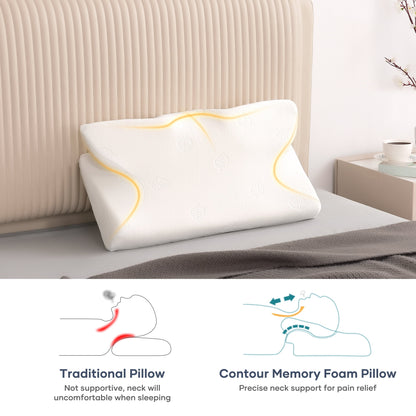 Cervical Pillow Memory Foam Orthopedic Pillow for Neck Pain Sleeping Side, Back, Stomach Sleeper with Washable Pillowcase