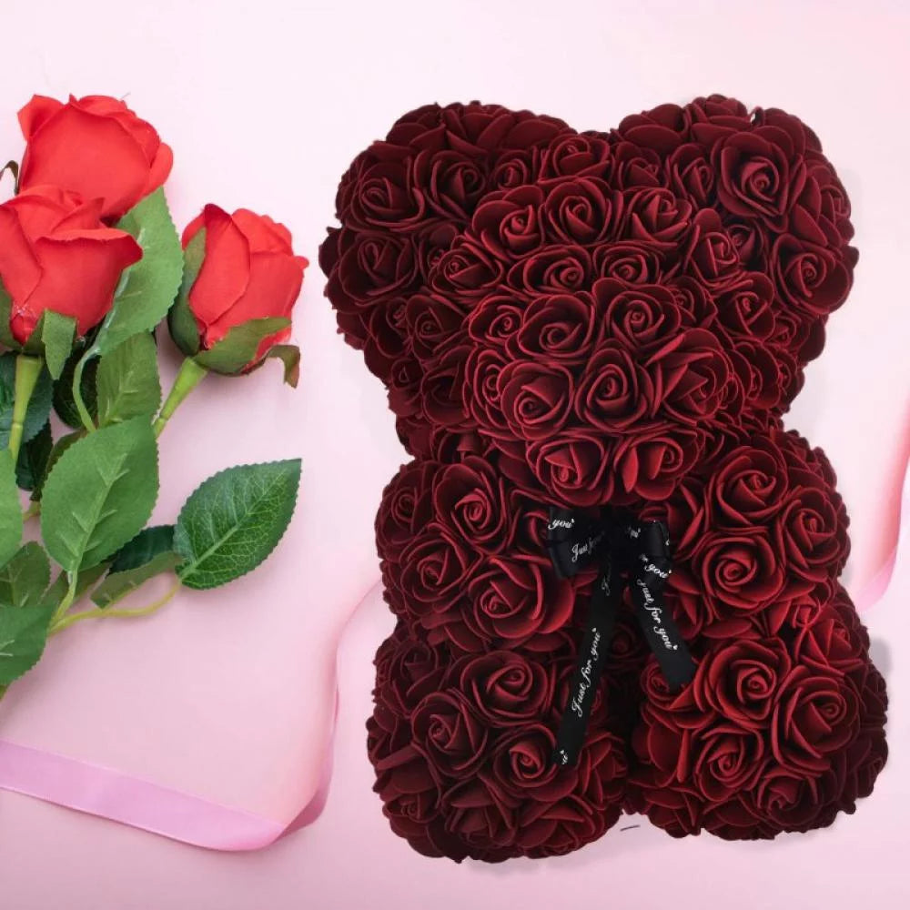 Artificial Flower Rose Bear, Rose Bear, Bear Flower, Forever Rose Immortal Flower Window Display, Anniversary Christmas Valentine'S Day Gift