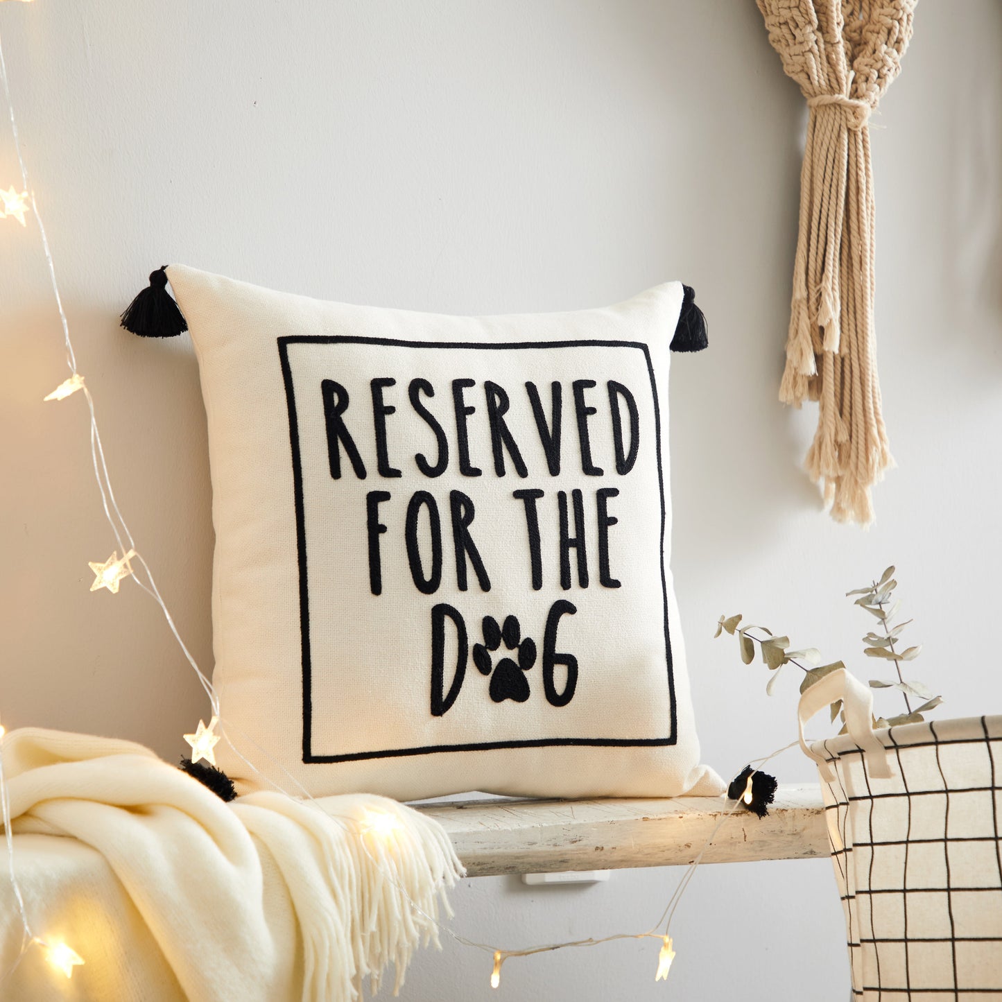 Black and White Reserved for Dog Square Decorative Throw Pillow for Adults, 18 in X 18 In