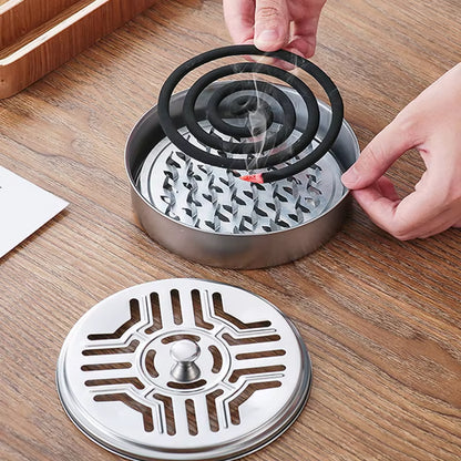 BuzzGuard™ Stainless Steel Mosquito Coil Holder – Covered Coil Burner Tray for Safe, Clean & Stylish Protection