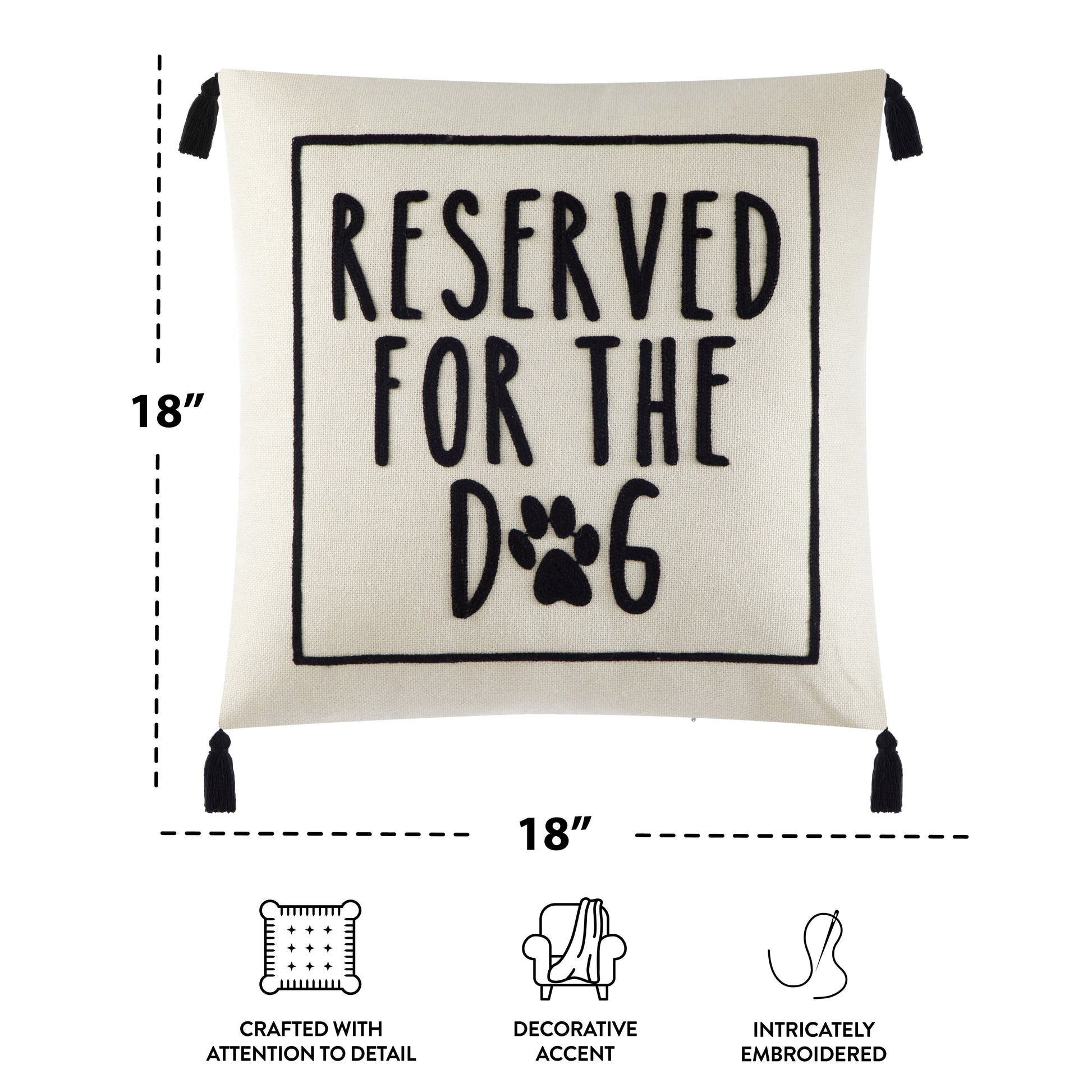 Black and White Reserved for Dog Square Decorative Throw Pillow for Adults, 18 in X 18 In